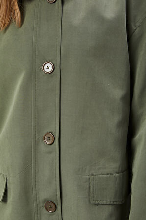 Haki Oversize Casual Midi Trençkot