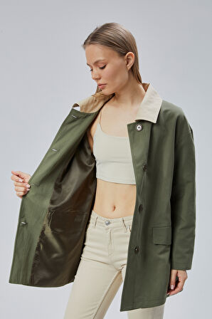 Haki Oversize Casual Midi Trençkot