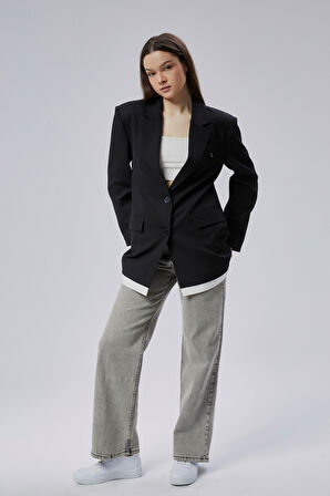 Siyah Oversize Uzun Blazer Ceket