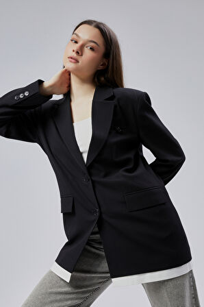 Siyah Oversize Uzun Blazer Ceket