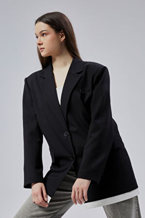 Siyah Oversize Uzun Blazer Ceket