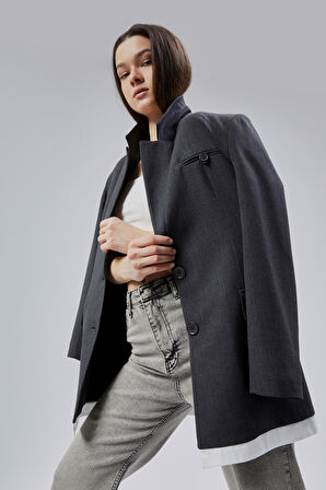 Antrasit Oversize Uzun Blazer Ceket