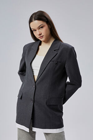 Antrasit Oversize Uzun Blazer Ceket