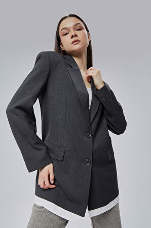 Antrasit Oversize Uzun Blazer Ceket