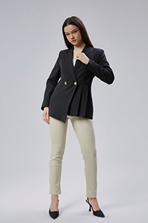 Siyah Regular Fit Pile Detaylı Blazer Ceket