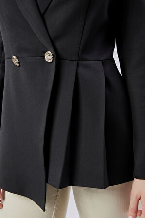 Siyah Regular Fit Pile Detaylı Blazer Ceket