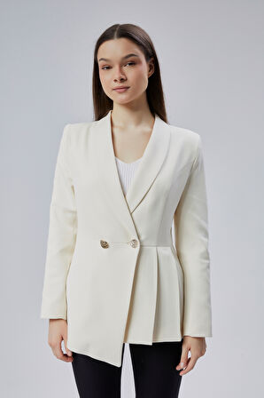 Ekru Regular Fit Pile Detaylı Blazer Ceket