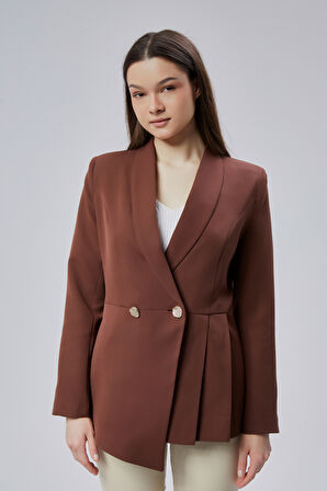 Kahverengi Regular Fit Pile Detaylı Blazer Ceket