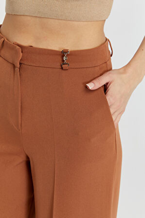 Taba Rengi Palazzo Geniş Paça Dokuma Kumaş Pantolon