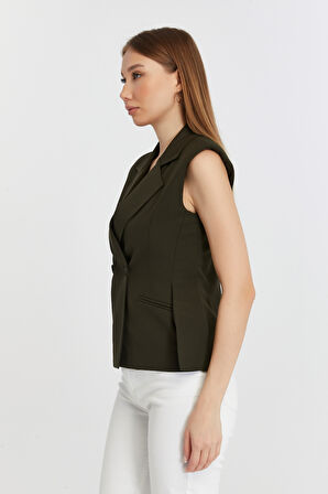 Haki Regular Fit Astarlı Dokuma Yelek