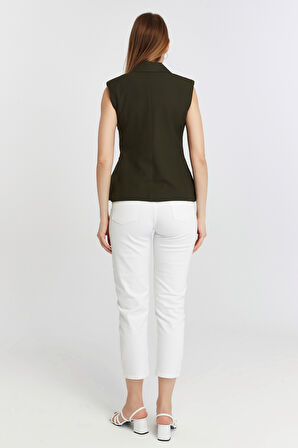 Haki Regular Fit Astarlı Dokuma Yelek