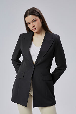 Siyah Kruvaze Uzun Blazer Ceket