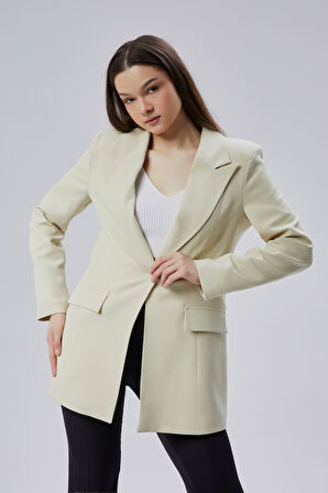 Bej Kruvaze Uzun Blazer Ceket
