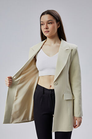 Bej Kruvaze Uzun Blazer Ceket