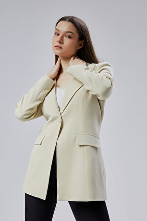 Bej Kruvaze Uzun Blazer Ceket