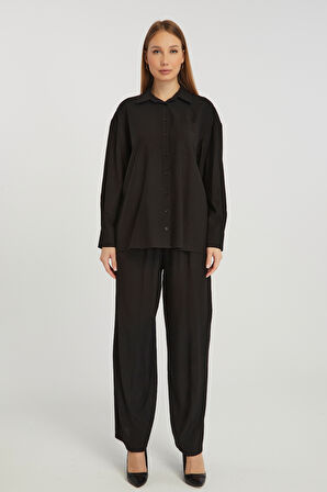 Kadın Siyah Casual Oversize/Geniş Kalıp Gömlek 