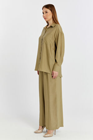 Kadın Haki Casual Oversize/Geniş Kalıp Gömlek 
