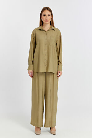 Kadın Haki Casual Oversize/Geniş Kalıp Gömlek 