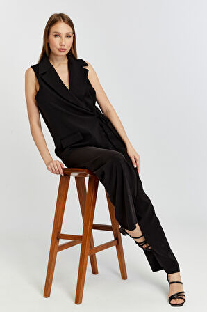 Siyah Geniş Paça Dokuma Pantolon