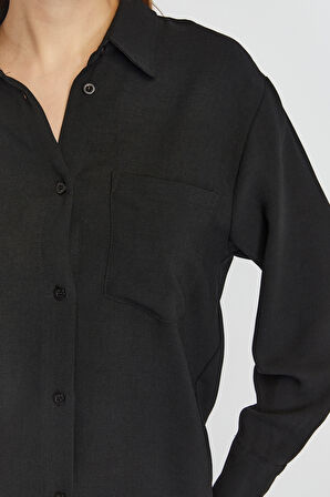 Kadın Siyah Casual Salaş Kalıp Gömlek 