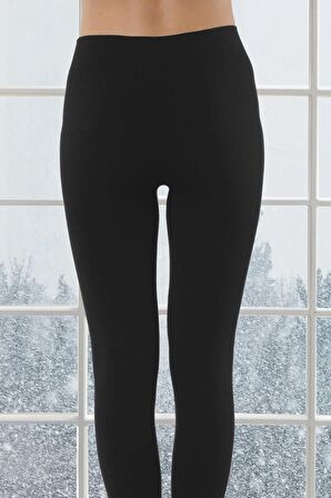 Kadın Siyah Termal Şardonlu Dikişsiz Tayt 1302 .