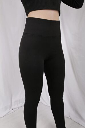 Kadın Siyah Geniş Kemer Çelik Örme Tayt