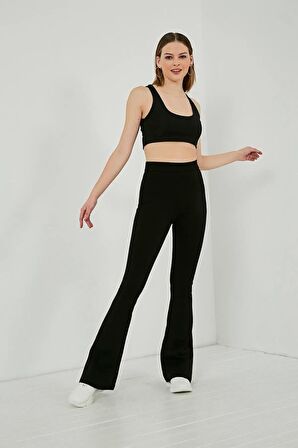 Kadın Siyah Yüksek Bel Ispanyol Paça Tayt