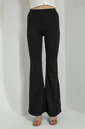 Kadın Siyah Ispanyol Paça Likralı Tayt Incy003-01