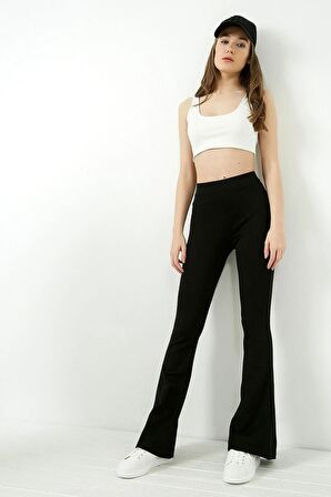 Kadın Siyah Yüksek Bel Ispanyol Paça Tayt 20kty574k103