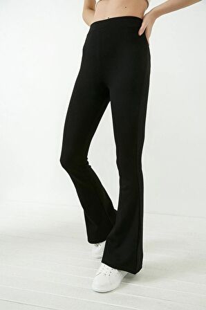 Kadın Siyah Yüksek Bel Ispanyol Paça Tayt 20kty574k103