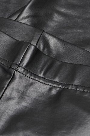 Kadın Yüksek Bel Toparlayıcı Ince Mat Deri Tayt - Siyah