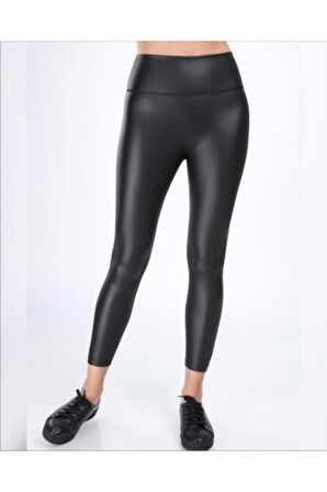 Kadın Siyah Parlak Içi Peluş Deri Tayt