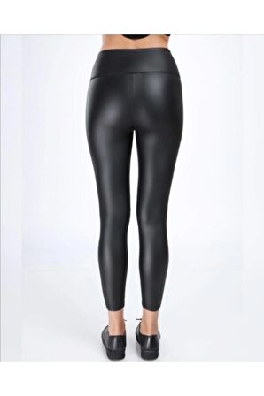 Kadın Siyah Parlak Içi Peluş Deri Tayt