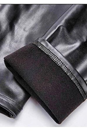 Kadın Siyah Mat Deri Tayt