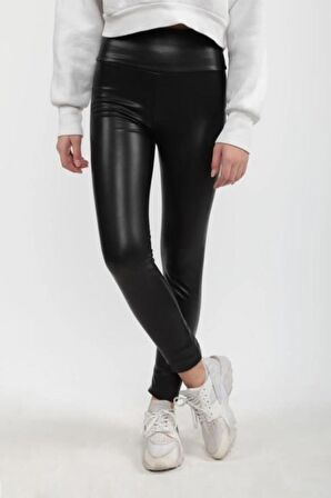 Kadın Yüksek Bel Içi Şardonlu Deri Tayt