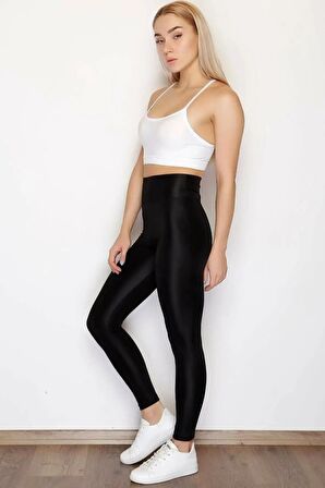 Kadın Siyah Yüksek Bel Disko Tayt Toparlayıcı