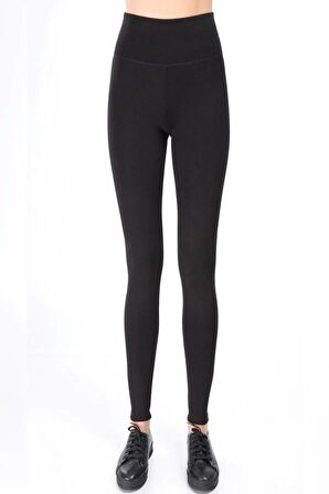 Kadın Siyah Geniş Kemerli Çelik Örme Tayt