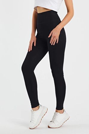 Çelik Örme Siyah Yüksek Bel Toparlayıcı Kalın Kemerli Tayt 357450