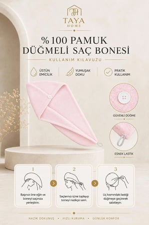 %100 Pamuk Saç Kurutma Bonesi Düğmeli Havlu Saç Bonesi Hızlı Emici Banyo Duş Saç Havlusu