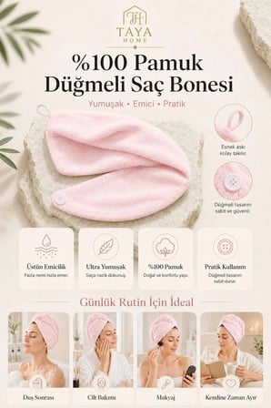 %100 Pamuk Saç Kurutma Bonesi Düğmeli Havlu Saç Bonesi Hızlı Emici Banyo Duş Saç Havlusu