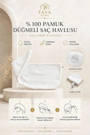 %100 Pamuk Saç Kurutma Bonesi Düğmeli Havlu Saç Bonesi Hızlı Emici Banyo Duş Saç Havlusu