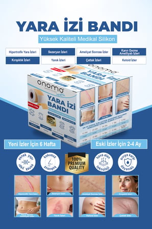 Onomo Health Silikon Yara İzi Bandı Ameliyat İzi Giderici Sezeryan Scar Keloid Yanık 2,5cm X 3m