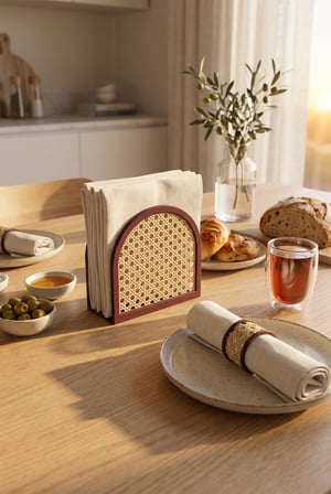 Rattan Hasır Peçetelik - Modern Boho Hazeranlı Masaüstü Peçete Düzenleyici