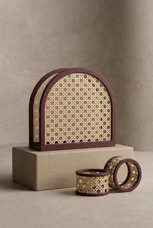 Rattan Hasır Peçetelik - Modern Boho Hazeranlı Masaüstü Peçete Düzenleyici