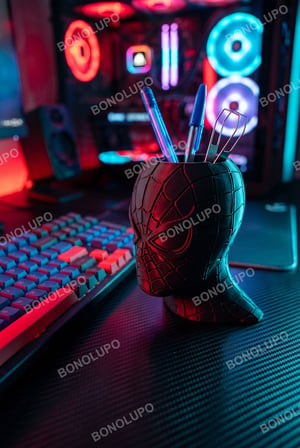 spider-man kalemlik masaüstü organizer maske figür siyah ofis çalışma masası düzenleyici