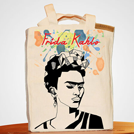 Frida Kahlo - Bookbag Dogal Keten Bez Canta