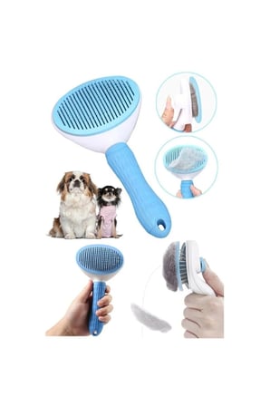 2 Adet Evcil Hayvan Tüy Tarağı – Otomatik Temizlenen Tuşlu Telli Tarak, Kedi Köpek Tarama, Su Altında Kullanılabilir, Mavi, Pet Brush Grooming