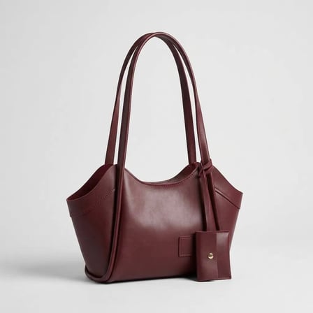 Bordo Gold Aksesuarlı Omuz Çantası Kadın Günlük Şık El ve Omuz Çantası 30x21 cm