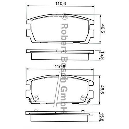 Bosch 0986494137 Arka Fren Balatası Tucson Jm 2.0 2.CRDI 08 04-Terracan 2.5TD 2.9CRDI 12 01-(110.6x45.5x15.8 16.2mm) 58302H1A00