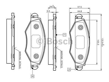 Bosch 0986495244 Ön Fren Balatası 206 1.4HDI 1.1 1.4 1.6 1.9 98-206 T3E 1.4 1.6 06-Kangoo 1.9D Çelik Segmanlı 4253.02